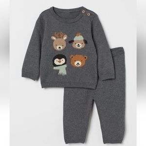 2 Piece Fine Knit Cotton Set in Dark Gray Size 2T